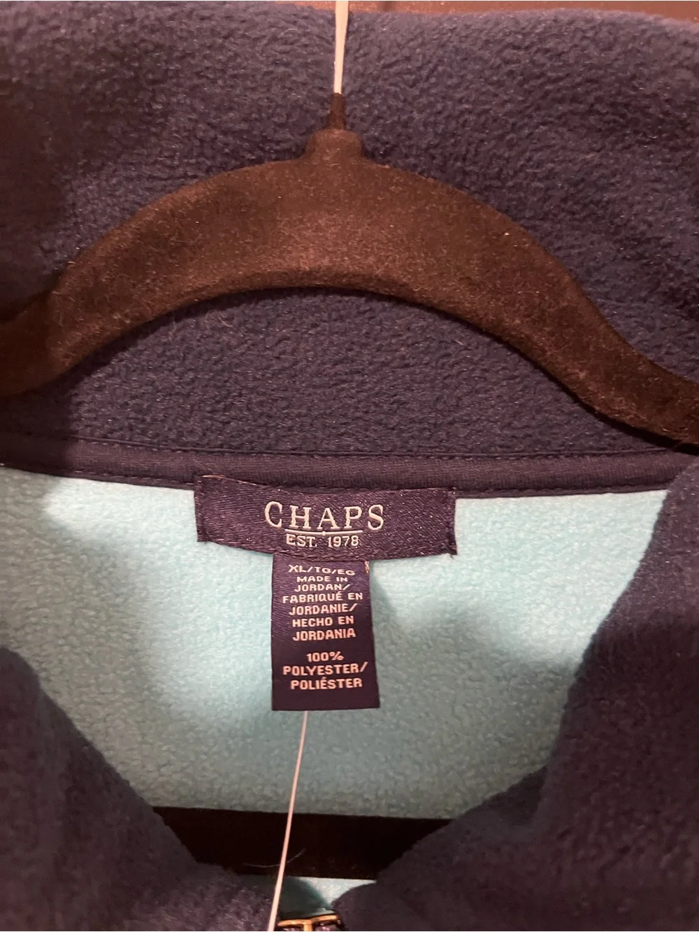 Men’s Chaps Sweater Fleece Vest Two Tone Cyan Blue with Navy Trim XL/TG/EG